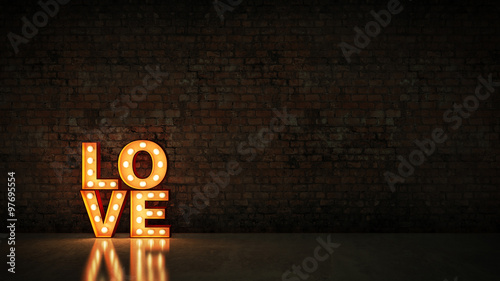 Fotografía marquee light love letter sign, render 3D