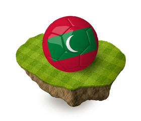 3d realistic soccer ball with the flag of Maldives on a piece of rock with stripped green soccer field on it. See whole set for other countries.
