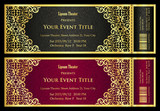 Fototapeta  - Vintage black and red ticket with golden ornament 