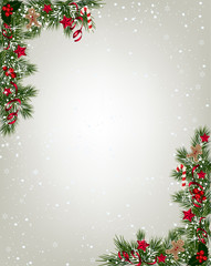 christmas background with fir and snowflakes