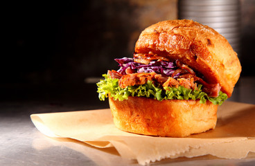 Wall Mural - Rustic Pulled Pork Burger on a countertop