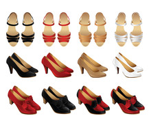 Collection Of Woman Shoes Isolated On White Background. 