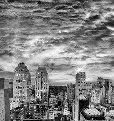 Wall Mural - Stunning black and white rooftop view of New York skyscrapers