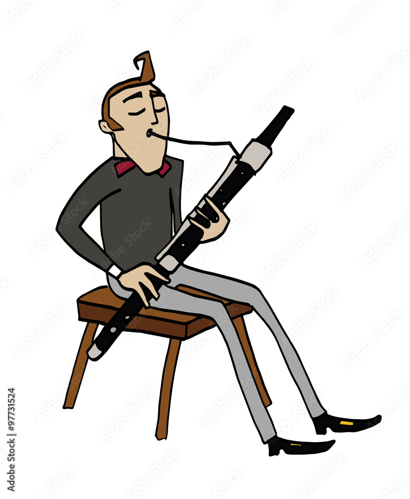Cartoon bassoonist. Musician playing a bassoon. Clipart, hand-drawn simple  illustration of a man playing a musical instrument. Stock Vector | Adobe  Stock, image size:822x1000