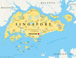 Singapore island political map with capital Singapore, national borders and important cities. English labeling and scaling. Illustration.
