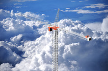 Rendering Of An Extremely Tall Crane Reaching Into The Clouds