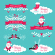 © 210484kate - Christmas and New Year set. Ribbons, Santa Claus, snowflakes. Vector illustration