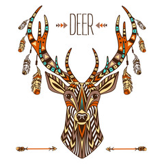 Wall Mural - Ethnic totem of a deer. A tattoo of a deer with an ornament. Use for print, posters, t-shirts, tattoo. Hand Drawn vector illustration