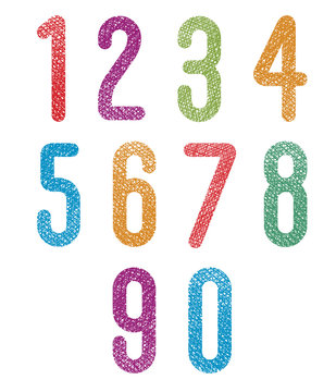 Retro style geometric rounded numbers set with hand drawn lines