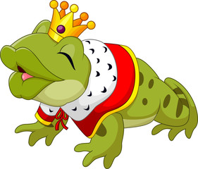 Fototapete - Cartoon funny king frog king blowing a kiss
