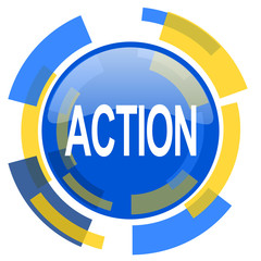 Aufkleber - action blue yellow glossy web icon