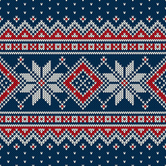 Wall Mural - Winter Holiday Sweater Design. Seamless Knitted Pattern