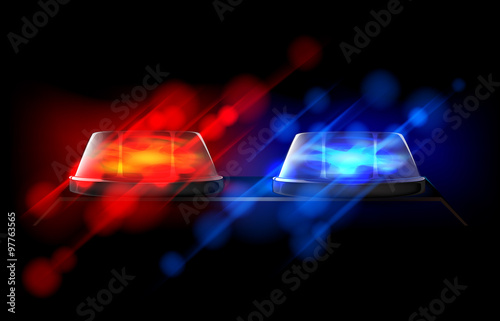 Fotografie, Obraz Police beacon. Red and blue emergency flashing siren.