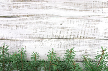 Wall Mural - Christmas decoration frame on white rustic wooden background 
