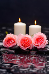 Sticker - Set of three pink rose with candle on therapy stones 