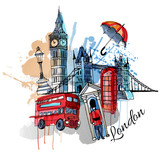 Fototapeta Londyn - watercolor vector London background