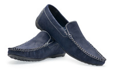 Pair Leather Blue Color Male Moccasins