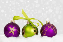 New Year Christmas Background - Violet Green Balls