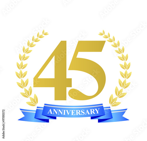 Photographie 45 anniversary with blue ribbon and gold wreath