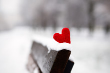 Heart On The Snow-covered Bench