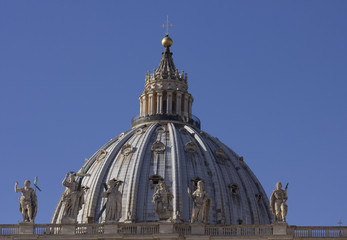 Architectural close up of the Dome of Saint Peter Basilica in Vatican City, Rome