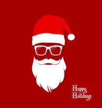 Hipster Santa Claus, Party, Greeting Card, Banner, Sticker, Hipster Style. Santa Geek.