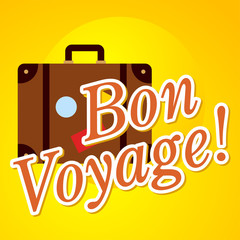 Poster - Icono plano Bon Voyage con maleta en fondo degradado