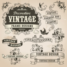 Vintage Retro Hand Drawn Banner Set - Vector Illustration