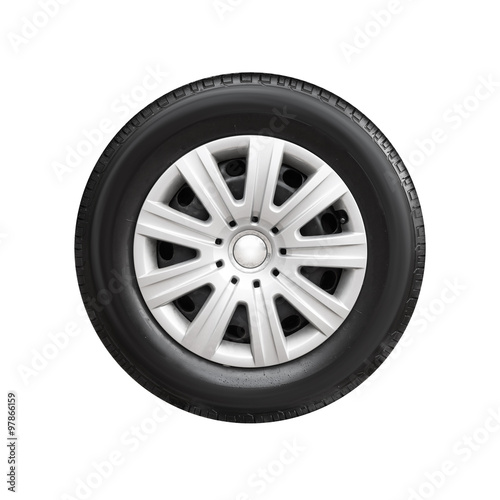 Fotografía Car wheel with decorative plastic cover isolated