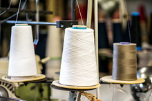 Spools Of Cotton Thread In Knitwear Factory