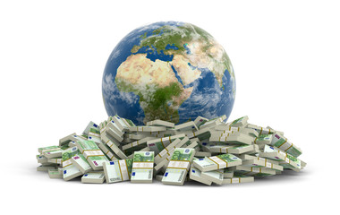 Poster - Pile of Euro and globe (clipping path included)