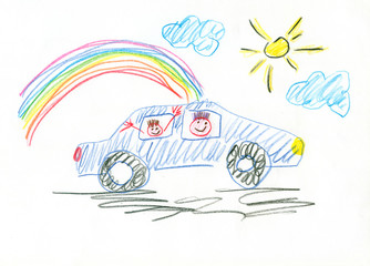 Drawing made by a child, buying new car ecological