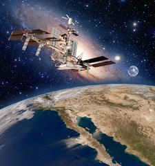 Wall Mural - earth satellite astronomy international space station iss meteorology milky way galaxy. elements of 