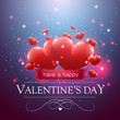 Valentine's day message, floating hearts blue background.
