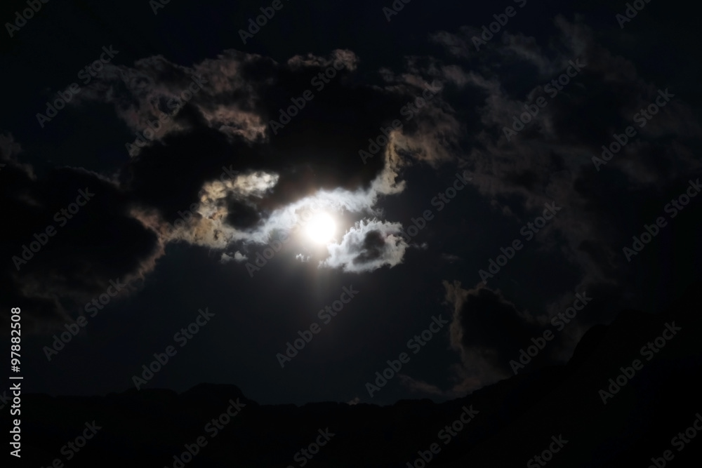Blue sky with clouds and mountains peak