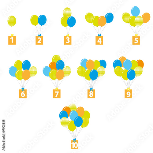 Set Of Numbered Birthday Party Balloons With Numbers 1 10 On White