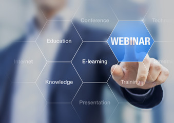 Webinar concept, businessman doing online presentation