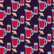 Cocktail. Seamless pattern with glass, umbrella and jug- fruit punch. Doodle drawing