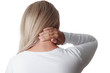 woman holding the neck isolated on white background. meningitis