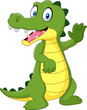 Cartoon funny crocodile waving hand isolated on white background