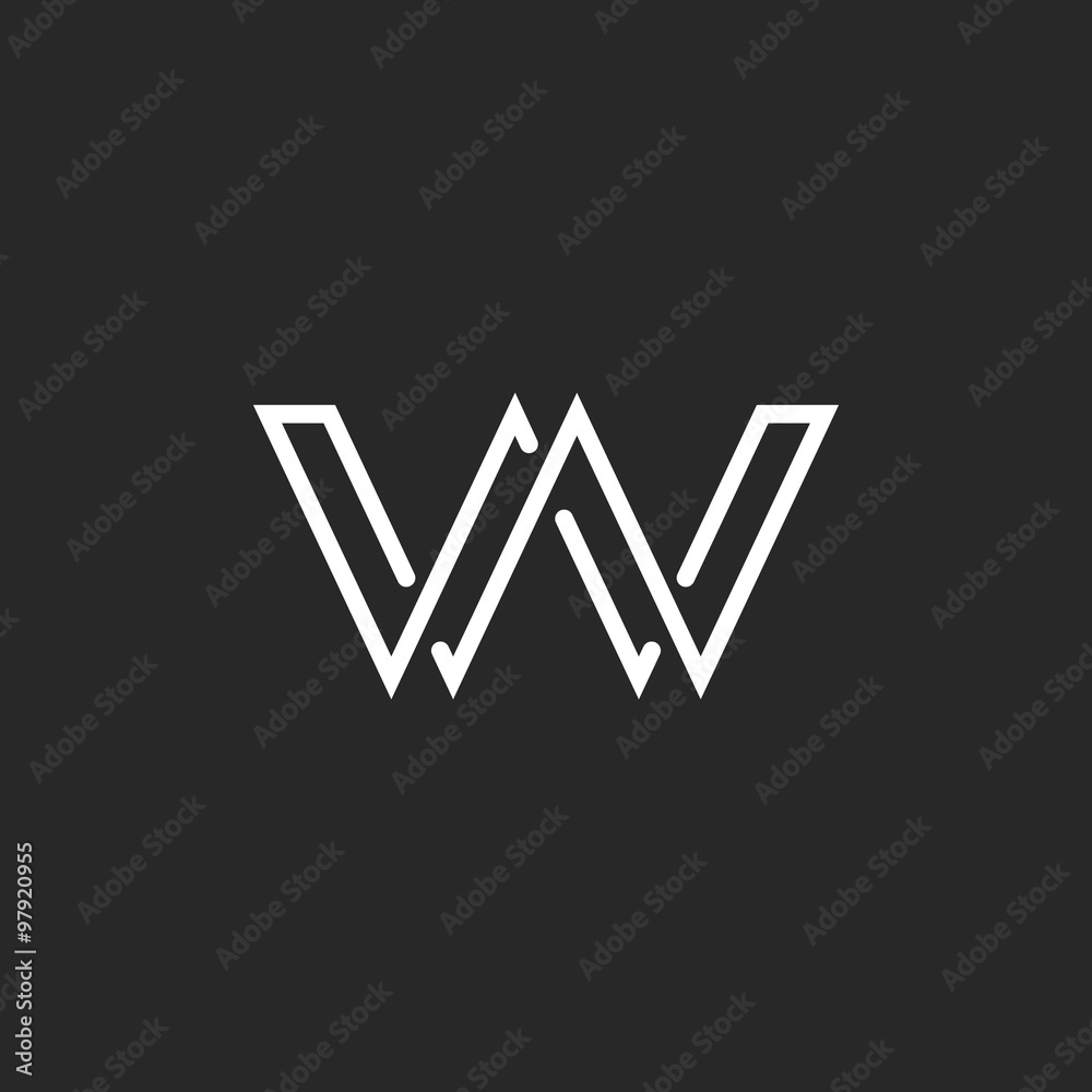 Monogram letter W logo, weave thin line style, mockup wedding ...