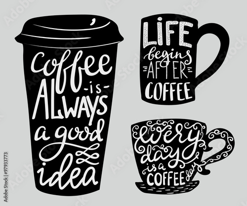 Naklejka - mata magnetyczna na lodówkę Lettering on coffee cup shape set