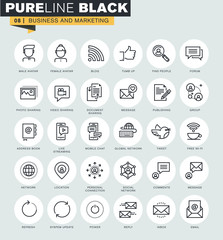 Poster - set of thin line web icons of internet marketing and social network. premium quality icons for websi