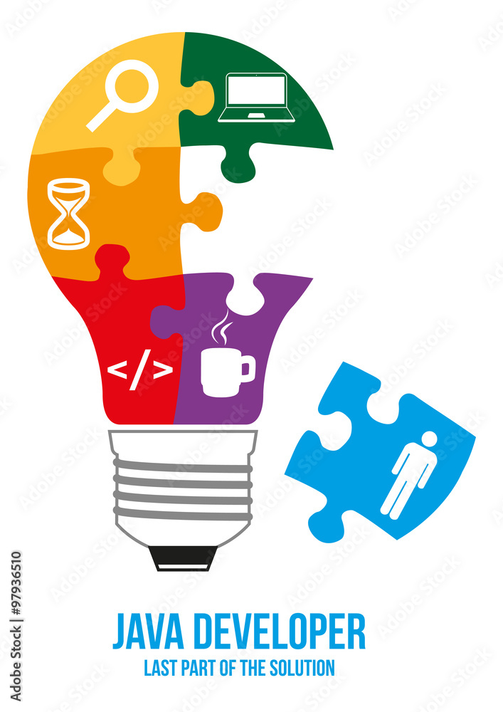 Java developer design concept. Light bulb composed of interconnected ...