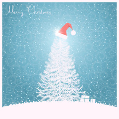 Wall Mural - Christmas tree blue background.Vector blue illustration