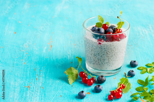 Fotografie, Obraz chia seeds pudding with fresh berries