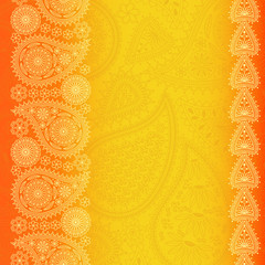 Floral  paisley background with place for your text. Bright orange colors. Vector illustration