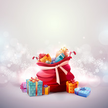 Christmas Background With Open Bag Of Santa Claus