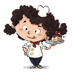 Sticker - niña cocinera con pastel