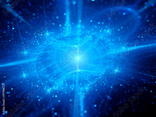 фотография Blue glowing gravitational force field with particles